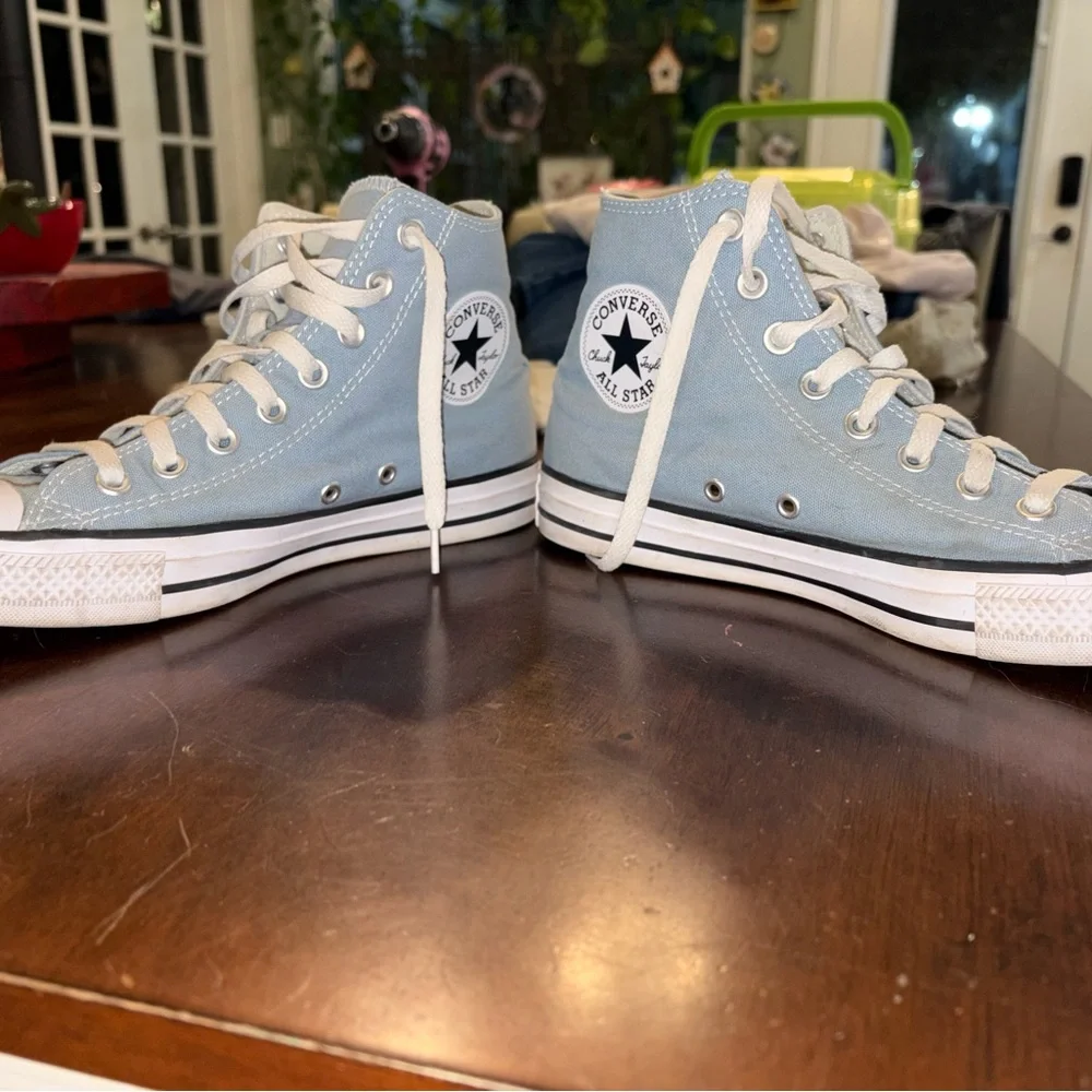 Converse High-Top Canvas Sneakers in Light Blue and White